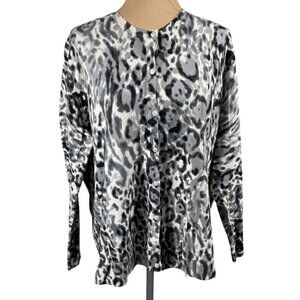 Merona Women's Cardigan Sweater Animal Print Grey Black Size 3